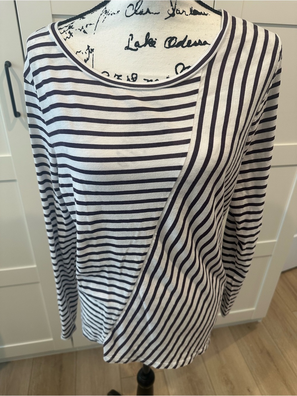 4/$14 LOFT Dark Purple stripes and White Striped Long-Sleeve Knit Top